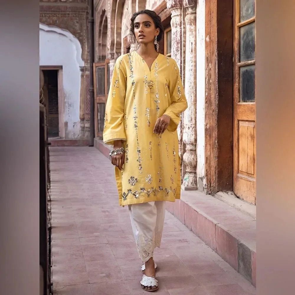 ETHNC PK PAKISTANI DESIGNER EMBROIDERED SHIRT KURTA - Picture 2 of 10
